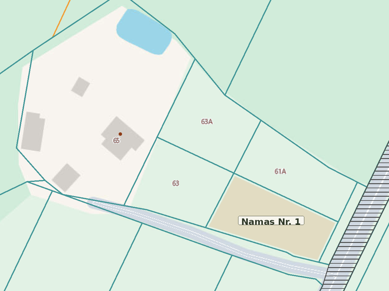 Bruknių kvartalo planas: Namo Nr. 1 sklypas pažymėtas šviesiu atspalviu