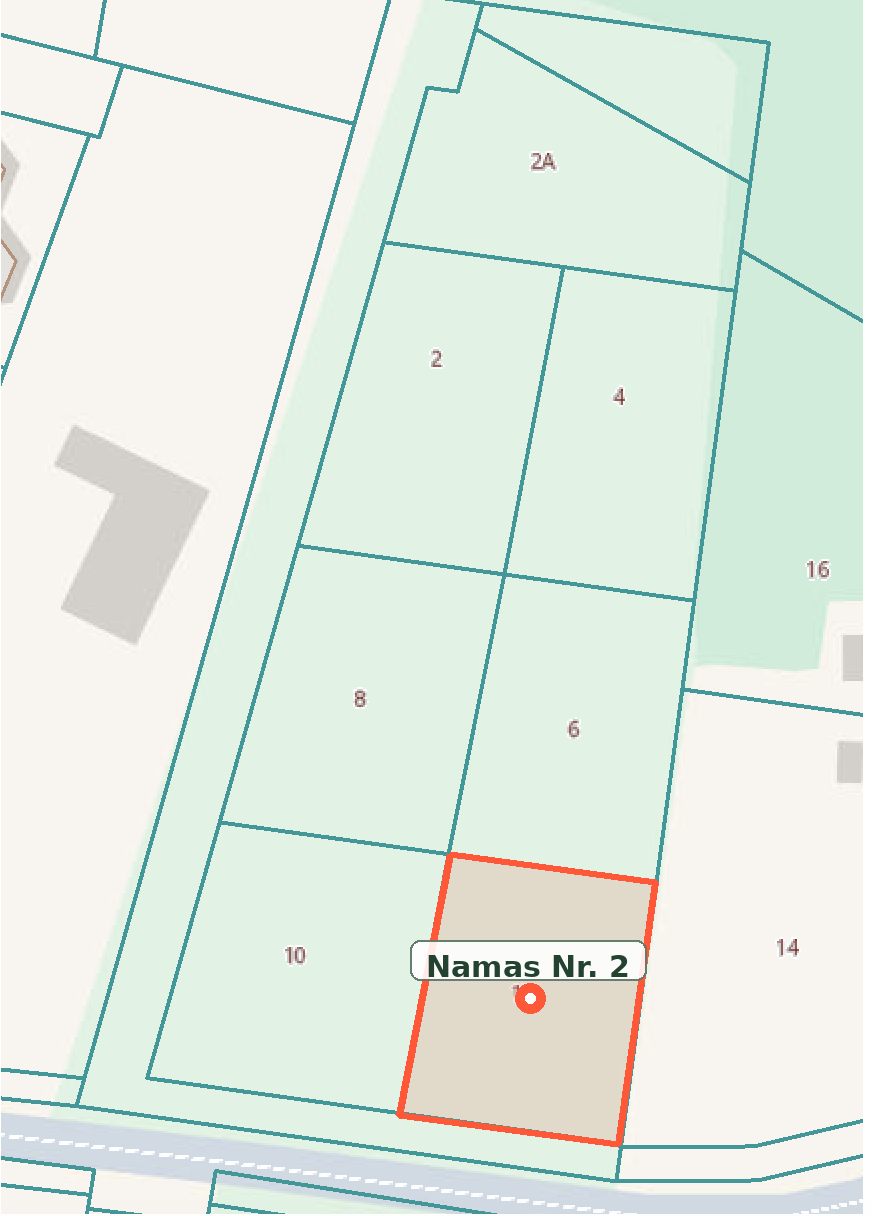 Mėlynių 3 kvartalo planas: Namo Nr. 2 sklypas pažymėtas oranžiniu kontūru