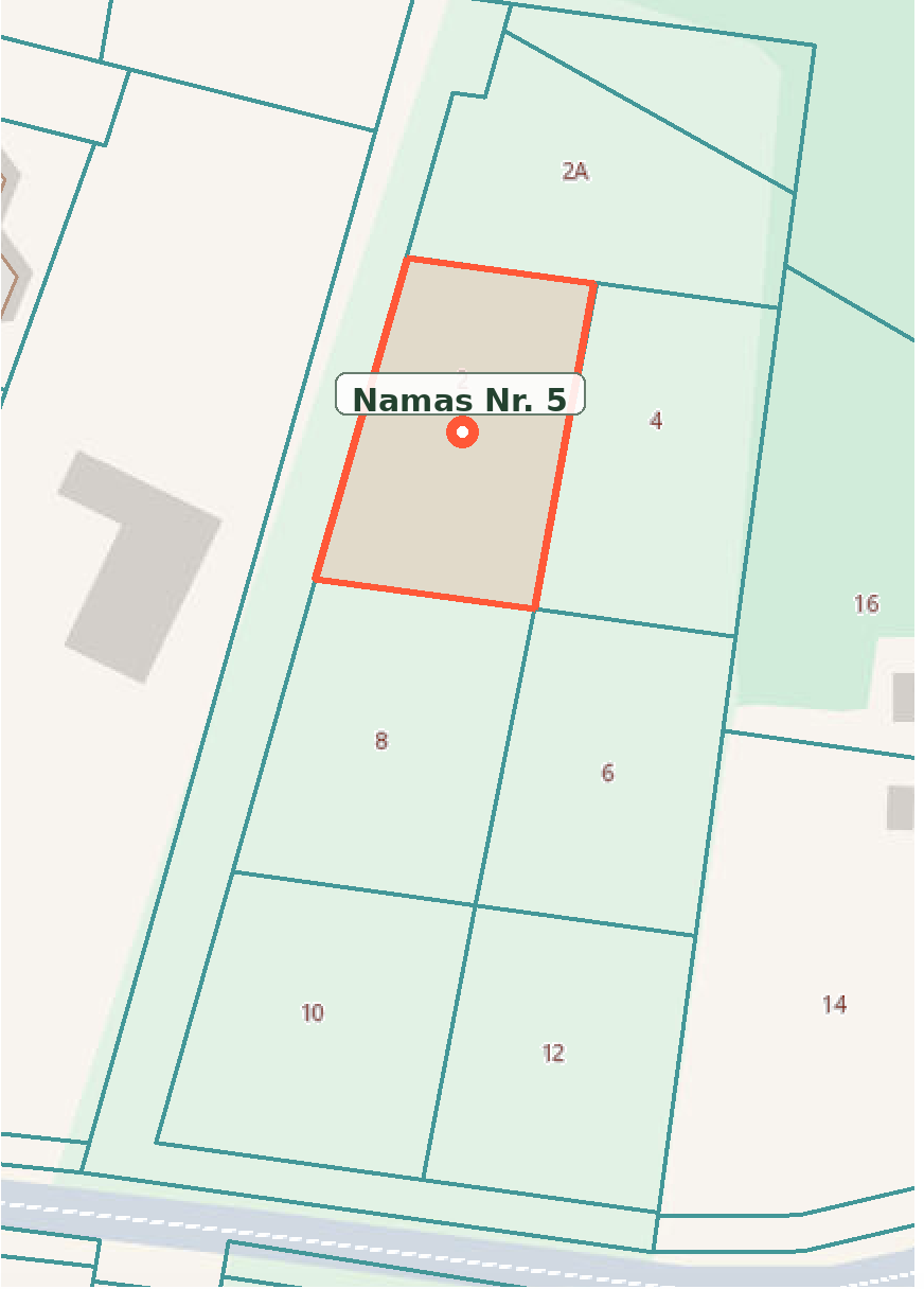 Mėlynių 3 kvartalo planas: Namo Nr. 5 sklypas pažymėtas oranžiniu kontūru